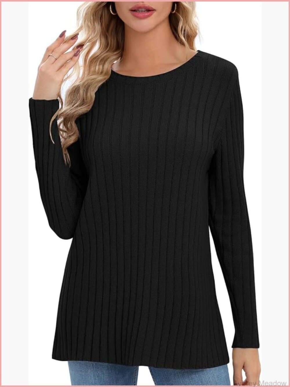 Lightweight Crewneck Pullover Sweater Long Sleeve Fall Knit Top